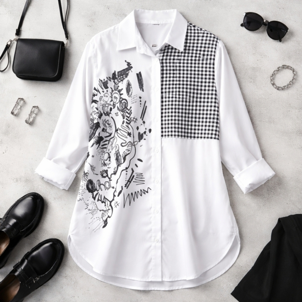 Art-to-Wear Abstract Graphic Tunic Shirt Avant-Garde Inspired Designed in Canada